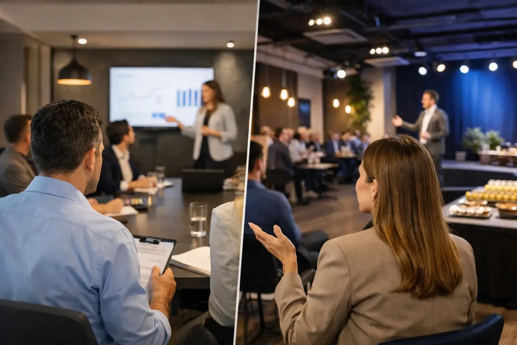 Como decidir o evento corporativo interno ou externo