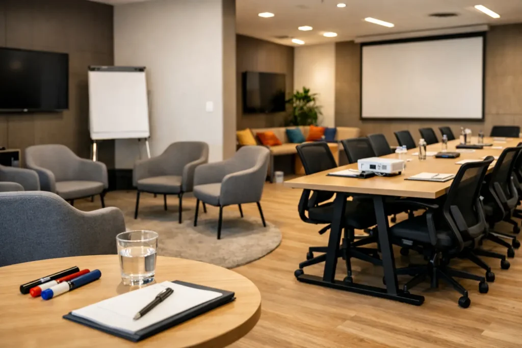 Ideias de layouts para workshop corporativo