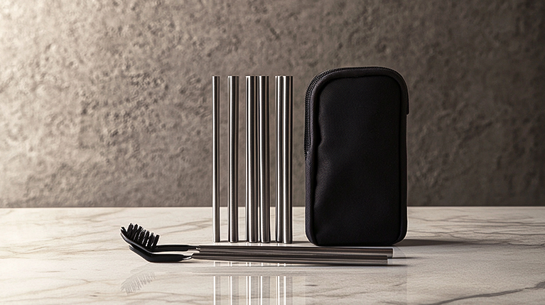 Canudos metálicos como um dos brindes sustentáveis.