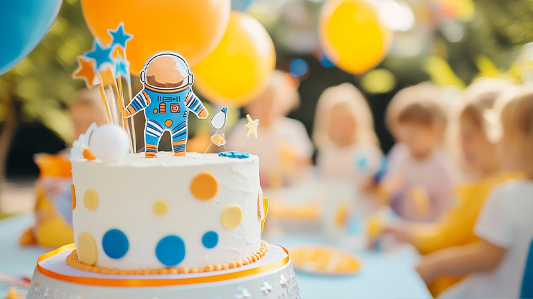 Astronauta como opção de temas infantis.